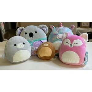 Squishmallows Lot of 5 Fox Unicorn‎ Koala Walrus Seal Plush Toy Set